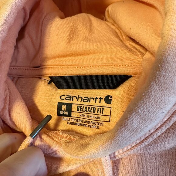 Carhartt Hoodie Sweatshirt Mens Medium Orange Distressed Long Sleeve - Picture 6 of 7